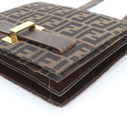 Fendi Zucca Canvas Leather Shoulder Bag Shoulder Hand Genuine Leather Brown