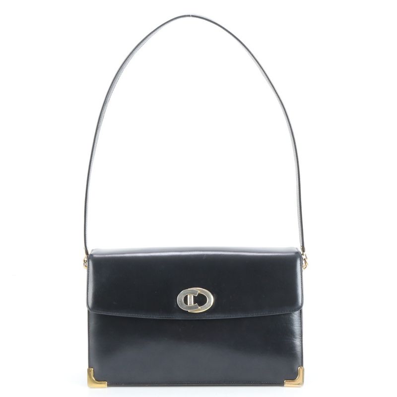 Vintage Christian Dior Leather Shoulder Bag Shoulder One Shoulder Black Women