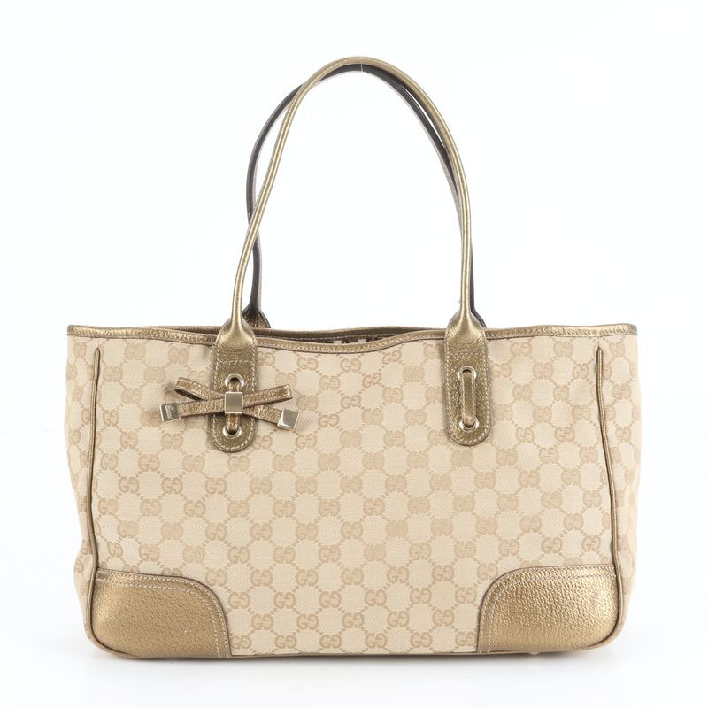 Gucci GG Canvas Princy Leather Tote Bag Shoulder Hand A4 Beige 163805 Women's