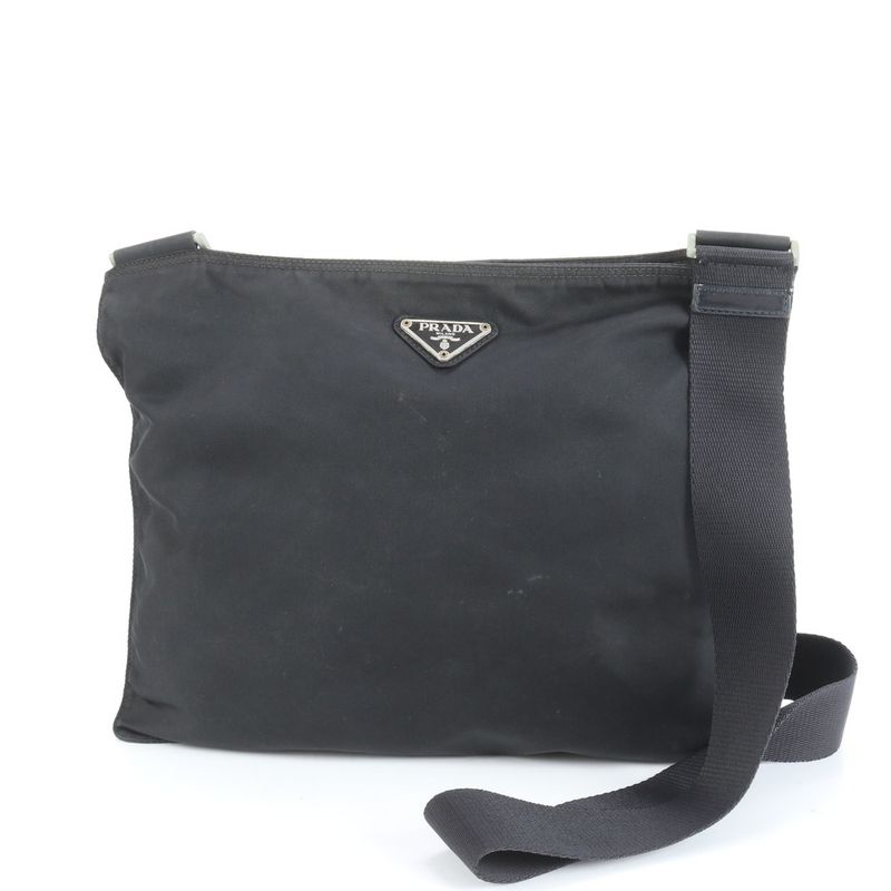 Prada Tessuto Nylon Triangle Logo Leather Shoulder Bag Crossbody Messenger