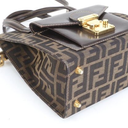 Vintage Fendi Zucca Leather Brown 2WAY Shoulder Bag Crossbody Hand Tote Women's