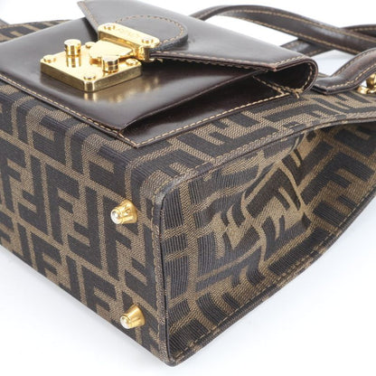 Vintage Fendi Zucca Leather Brown 2WAY Shoulder Bag Crossbody Hand Tote Women's