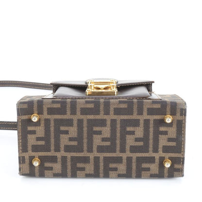 Vintage Fendi Zucca Leather Brown 2WAY Shoulder Bag Crossbody Hand Tote Women's