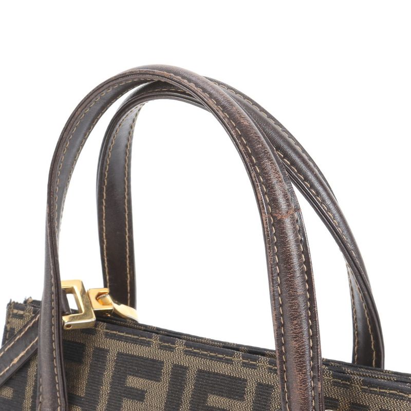 Vintage Fendi Zucca Leather Brown 2WAY Shoulder Bag Crossbody Hand Tote Women's