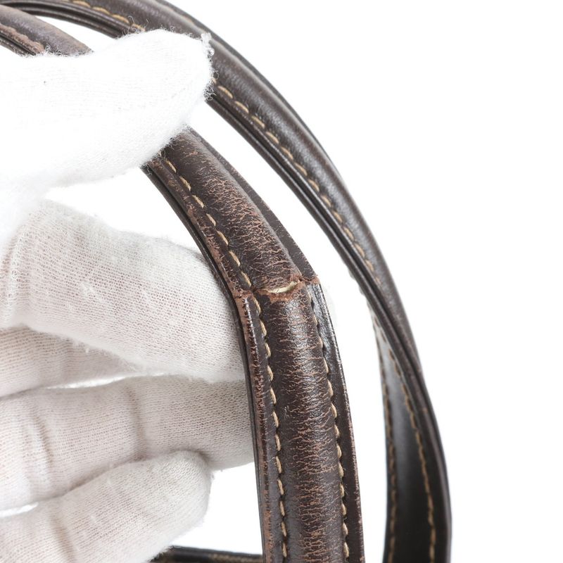 Vintage Fendi Zucca Leather Brown 2WAY Shoulder Bag Crossbody Hand Tote Women's