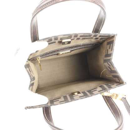 Vintage Fendi Zucca Leather Brown 2WAY Shoulder Bag Crossbody Hand Tote Women's