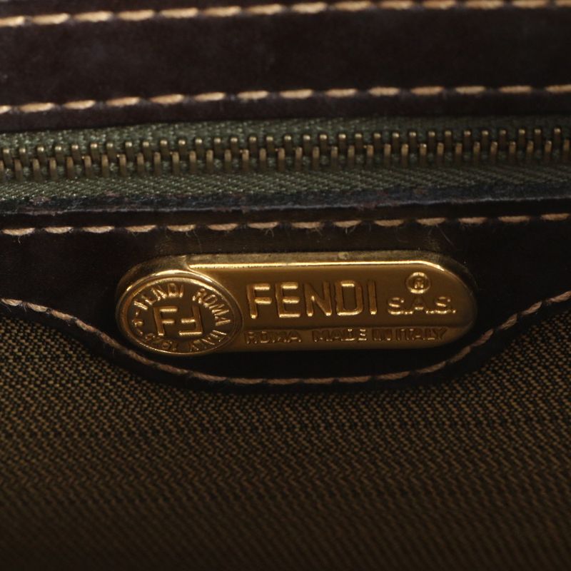 Vintage Fendi Zucca Leather Brown 2WAY Shoulder Bag Crossbody Hand Tote Women's