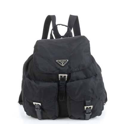 Prada Tessuto Nylon Triangle Logo Leather Backpack Sac Backpack Black Genuine