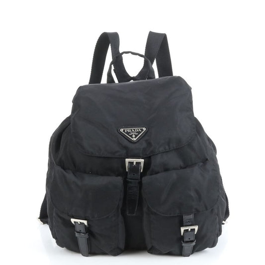 Prada Tessuto Nylon Triangle Logo Leather Backpack Sac Backpack Black Genuine