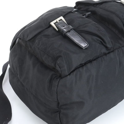 Prada Tessuto Nylon Triangle Logo Leather Backpack Sac Backpack Black Genuine
