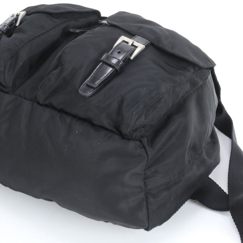 Prada Tessuto Nylon Triangle Logo Leather Backpack Sac Backpack Black Genuine
