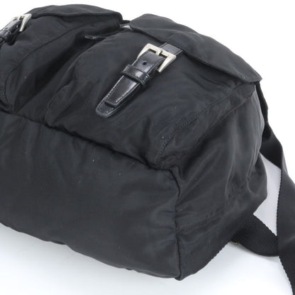 Prada Tessuto Nylon Triangle Logo Leather Backpack Sac Backpack Black Genuine