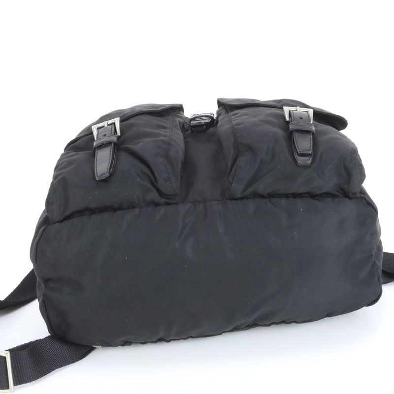 Prada Tessuto Nylon Triangle Logo Leather Backpack Sac Backpack Black Genuine
