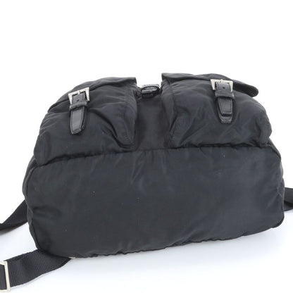 Prada Tessuto Nylon Triangle Logo Leather Backpack Sac Backpack Black Genuine