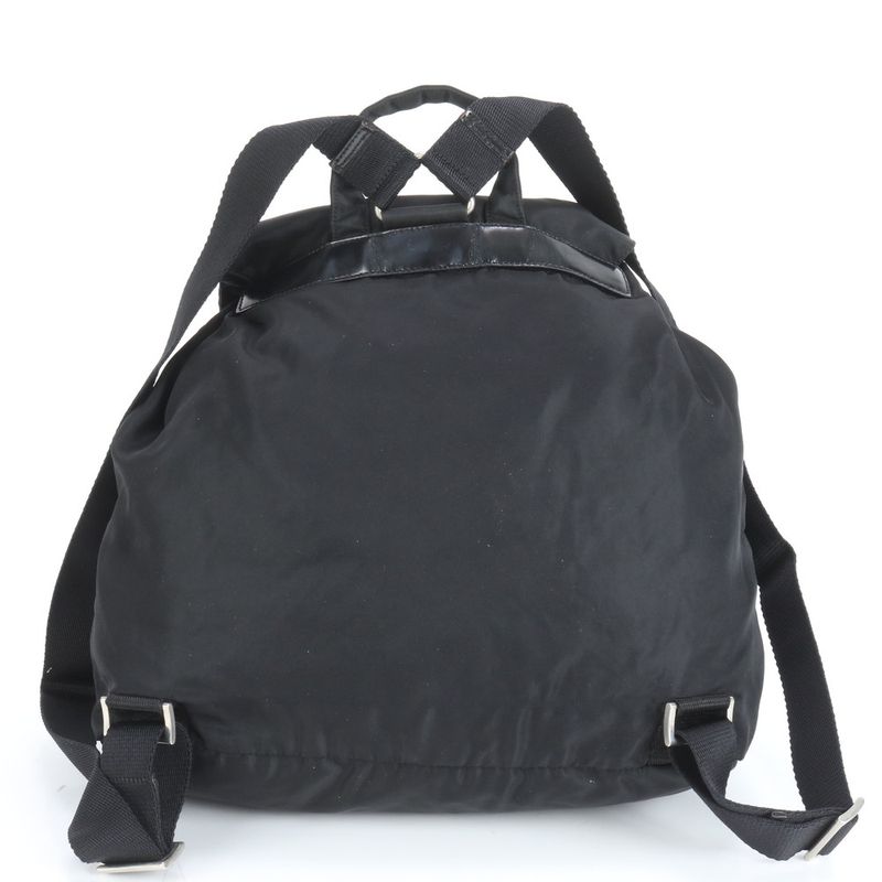 Prada Tessuto Nylon Triangle Logo Leather Backpack Sac Backpack Black Genuine