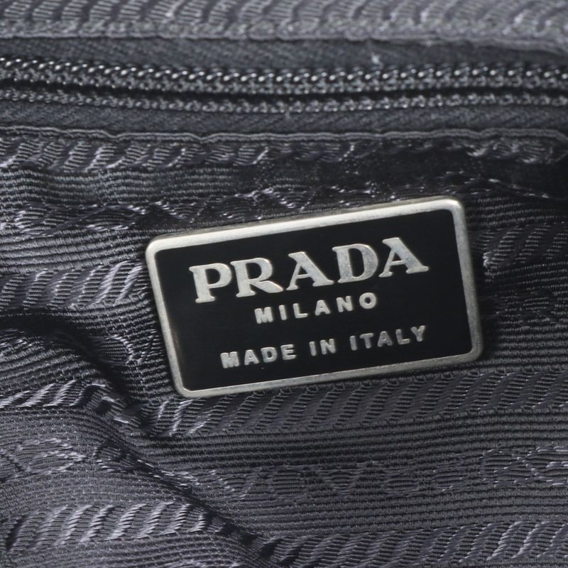 Prada Tessuto Nylon Triangle Logo Leather Backpack Sac Backpack Black Genuine