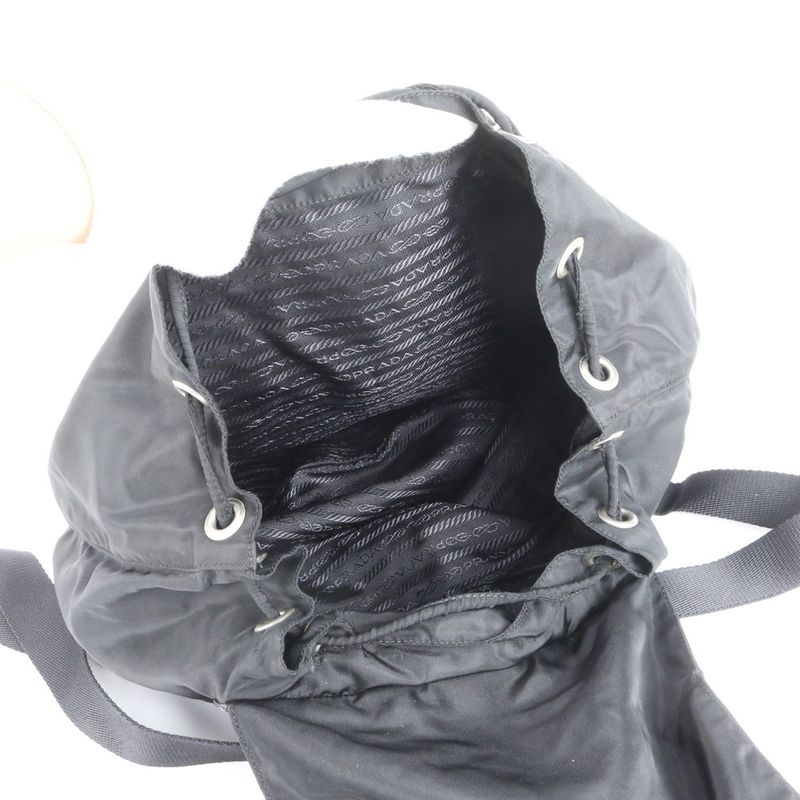 Prada Tessuto Nylon Triangle Logo Leather Backpack Sac Backpack Black Genuine