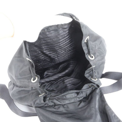 Prada Tessuto Nylon Triangle Logo Leather Backpack Sac Backpack Black Genuine