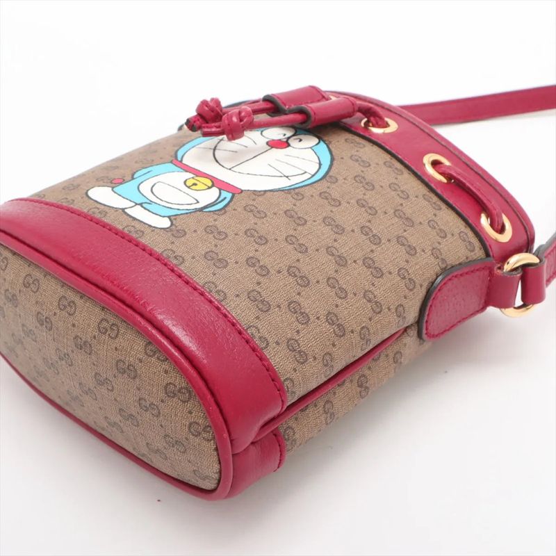 Gucci X Doraemon Collaboration Micro GG Mini Bucket 647801 Leather Shoulder Bag