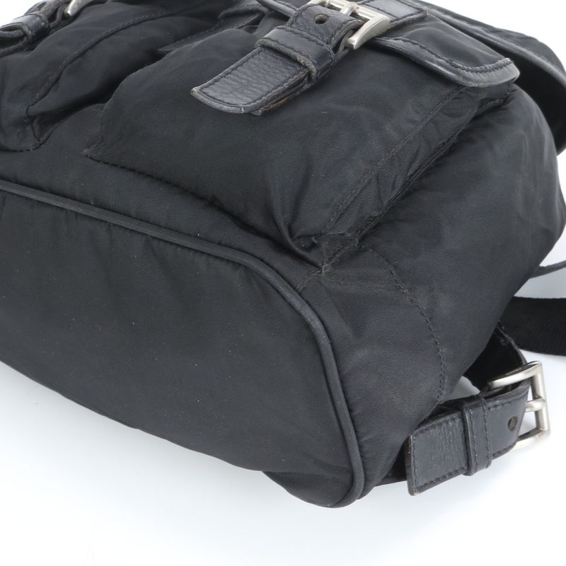 Prada Triangle Logo Tessuto Nylon Leather Backpack Sac Backpack Black Women EEE