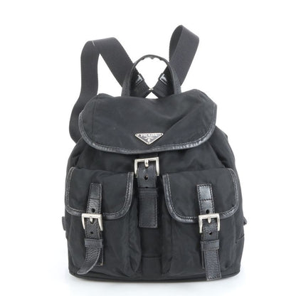 Prada Triangle Logo Tessuto Nylon Leather Backpack Sac Backpack Black Women EEE