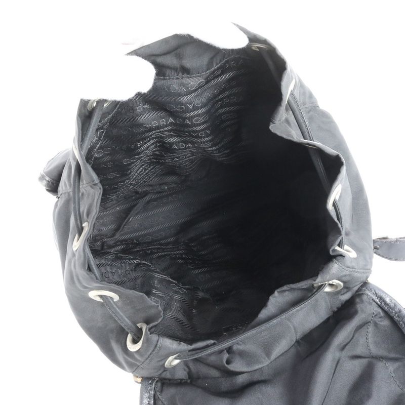 Prada Triangle Logo Tessuto Nylon Leather Backpack Sac Backpack Black Women EEE