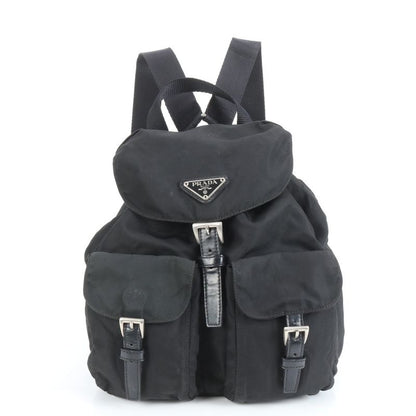 Prada Tessuto Nylon Triangle Logo Leather Backpack Sac Backpack Black Women EEE
