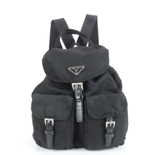 Prada Tessuto Nylon Triangle Logo Leather Backpack Sac Backpack Black Women EEE