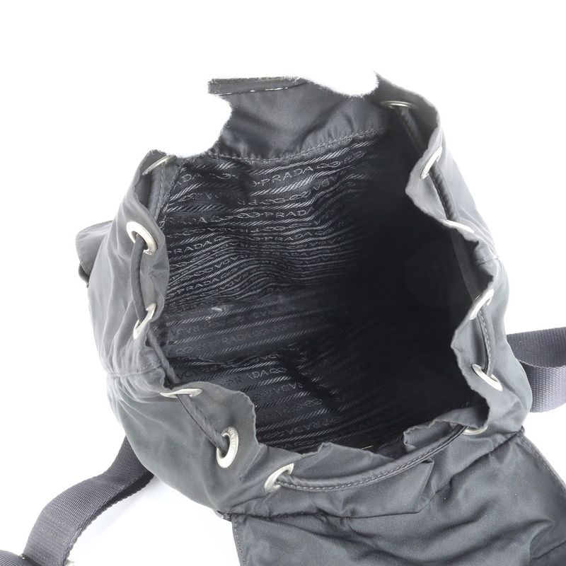 Prada Tessuto Nylon Triangle Logo Leather Backpack Sac Backpack Black Women EEE