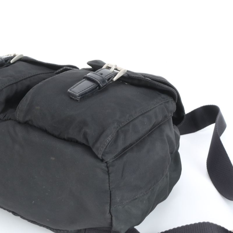 Prada Tessuto Nylon Triangle Logo Leather Backpack Sac Backpack Black Women EEE