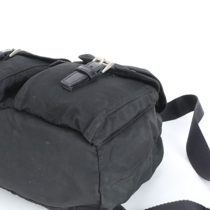 Prada Tessuto Nylon Triangle Logo Leather Backpack Sac Backpack Black Women EEE