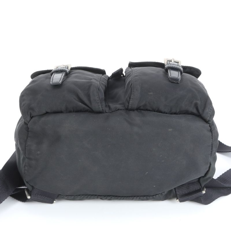 Prada Tessuto Nylon Triangle Logo Leather Backpack Sac Backpack Black Women EEE