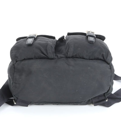 Prada Tessuto Nylon Triangle Logo Leather Backpack Sac Backpack Black Women EEE