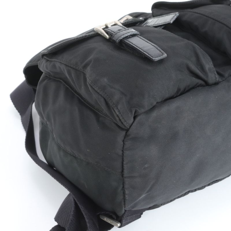 Prada Tessuto Nylon Triangle Logo Leather Backpack Sac Backpack Black Women EEE