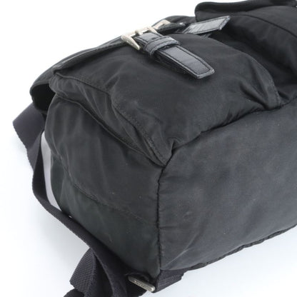 Prada Tessuto Nylon Triangle Logo Leather Backpack Sac Backpack Black Women EEE