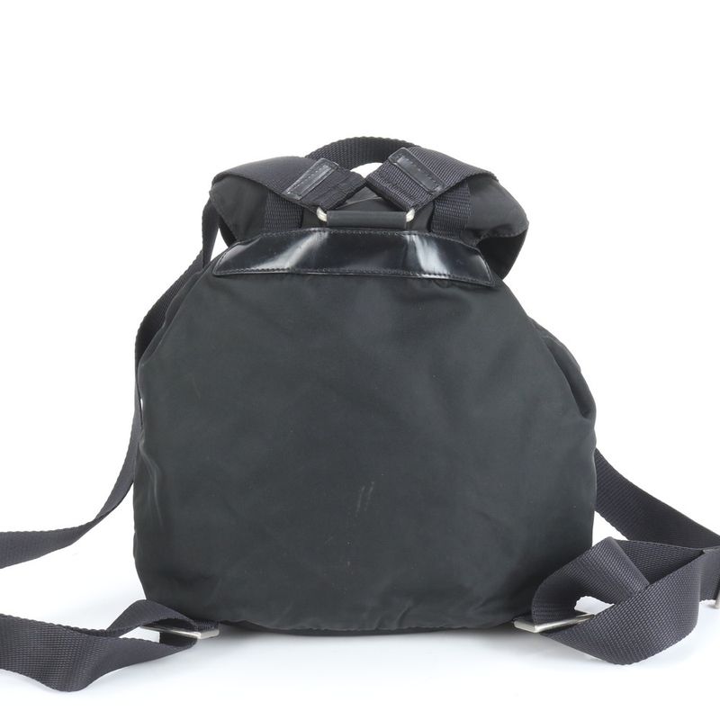 Prada Tessuto Nylon Triangle Logo Leather Backpack Sac Backpack Black Women EEE