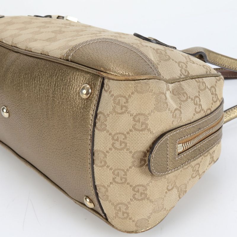 Gucci GG Canvas Princi Mini Boston Leather Tote Bag Shoulder Hand 161720