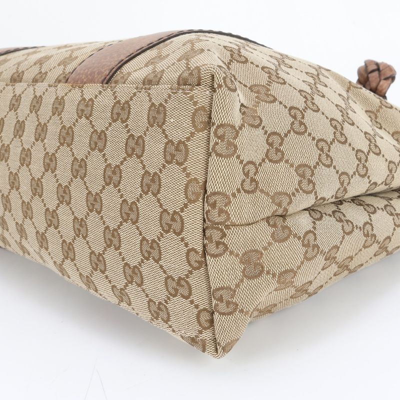 Gucci GG Canvas Bamboo Bar Leather Tote Bag Shoulder Brown A4 232947 Women's