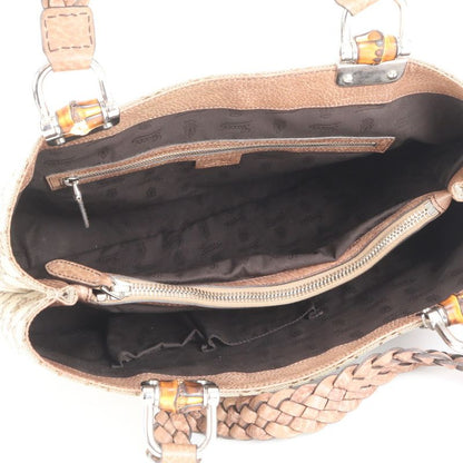 Gucci GG Canvas Bamboo Bar Leather Tote Bag Shoulder Brown A4 232947 Women's