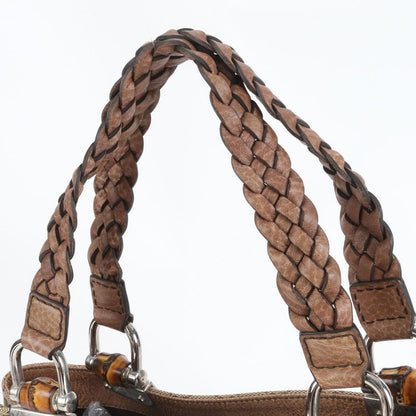 Gucci GG Canvas Bamboo Bar Leather Tote Bag Shoulder Brown A4 232947 Women's