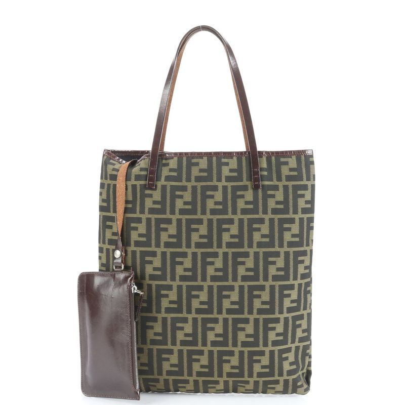 Fendi With Pouch Zucca Leather Tote Bag Shoulder Hand Brown A4 Ladies EUE Cx2-10