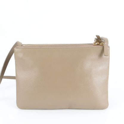 Celine Trio Small Leather Shoulder Bag Crossbody Pouch Beige Tote Women's ERE