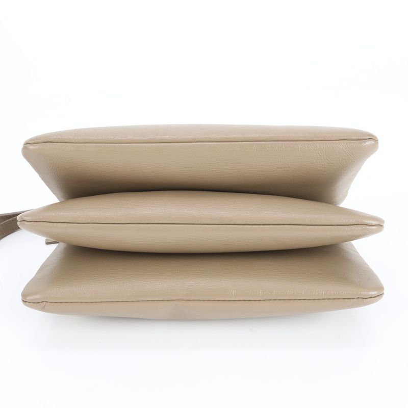 Celine Trio Small Leather Shoulder Bag Crossbody Pouch Beige Tote Women's ERE