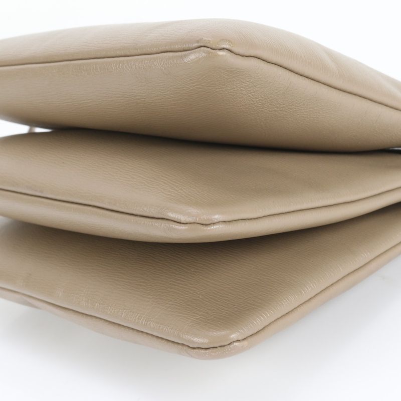 Celine Trio Small Leather Shoulder Bag Crossbody Pouch Beige Tote Women's ERE