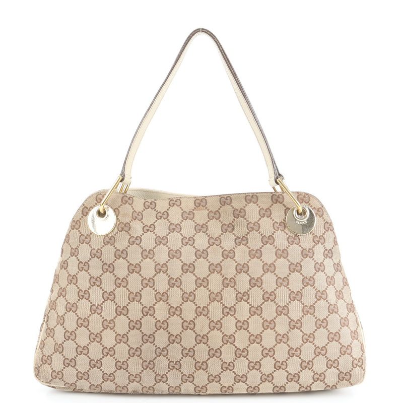 Gucci GG Canvas Leather Tote Bag Shoulder Hand 121023 Beige Gold Hardware