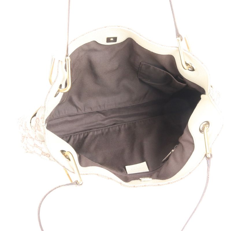 Gucci GG Canvas Leather Tote Bag Shoulder Hand 121023 Beige Gold Hardware