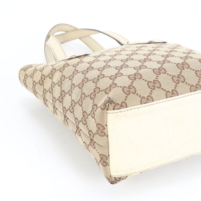 Gucci GG Canvas Bucket 153361 Leather Tote Bag Shoulder Hand Beige Women's EUE