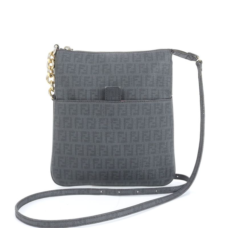 Fendi Zucchino Charm Shoulder Bag Crossbody Black 8bt150 Genuine Leather Women