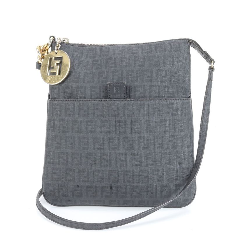 Fendi Zucchino Charm Shoulder Bag Crossbody Black 8bt150 Genuine Leather Women