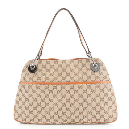 Gucci GG Canvas Leather Tote Bag Shoulder A4 Beige Silver Hardware 121023